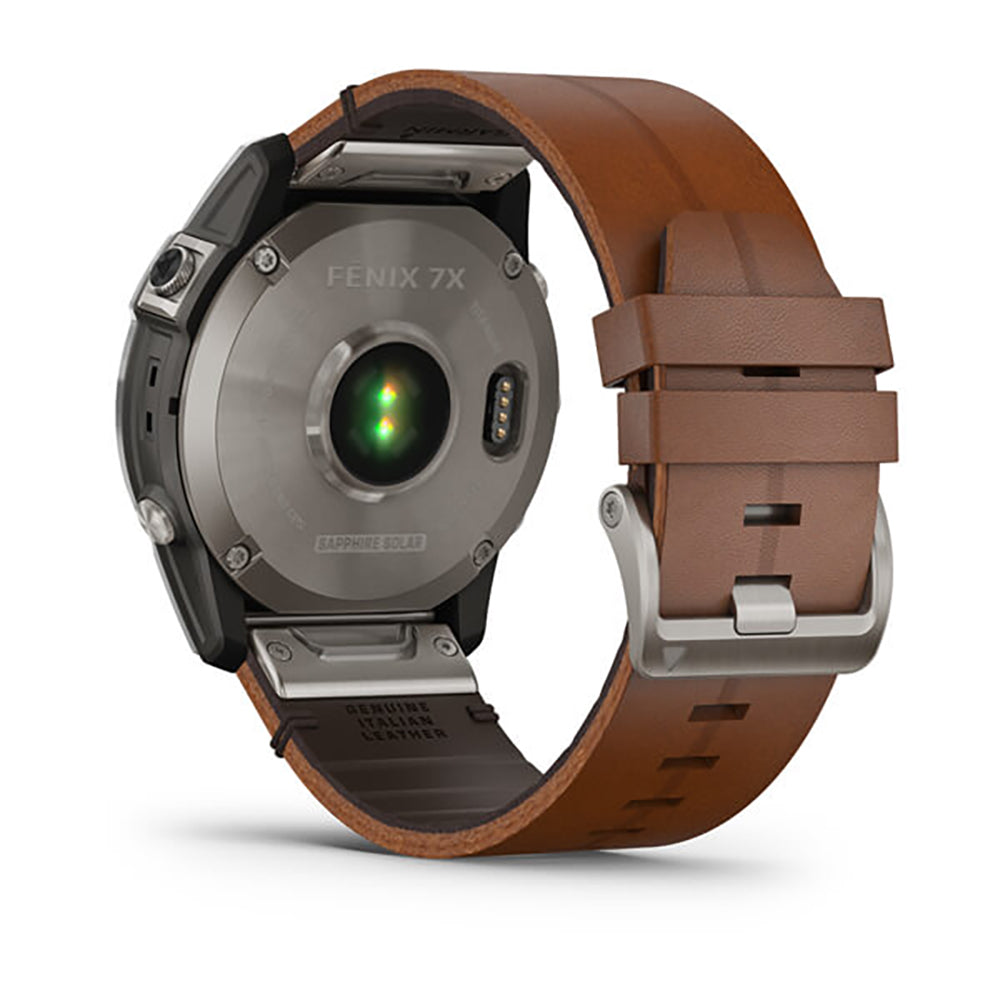 Garmin Fenix 7X Sapphire Solar Titanium Chestnut Leather Band Full Display Watch