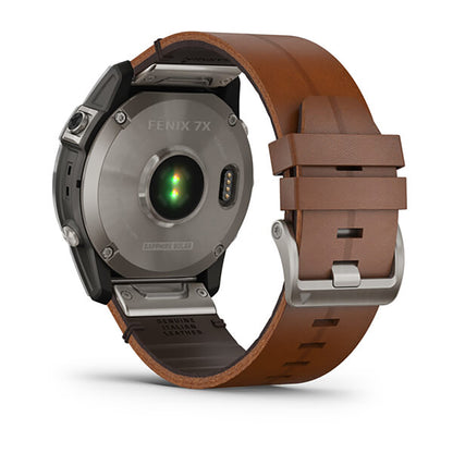 Garmin Fenix 7X Sapphire Solar Titanium Chestnut Leather Band Full Display Watch