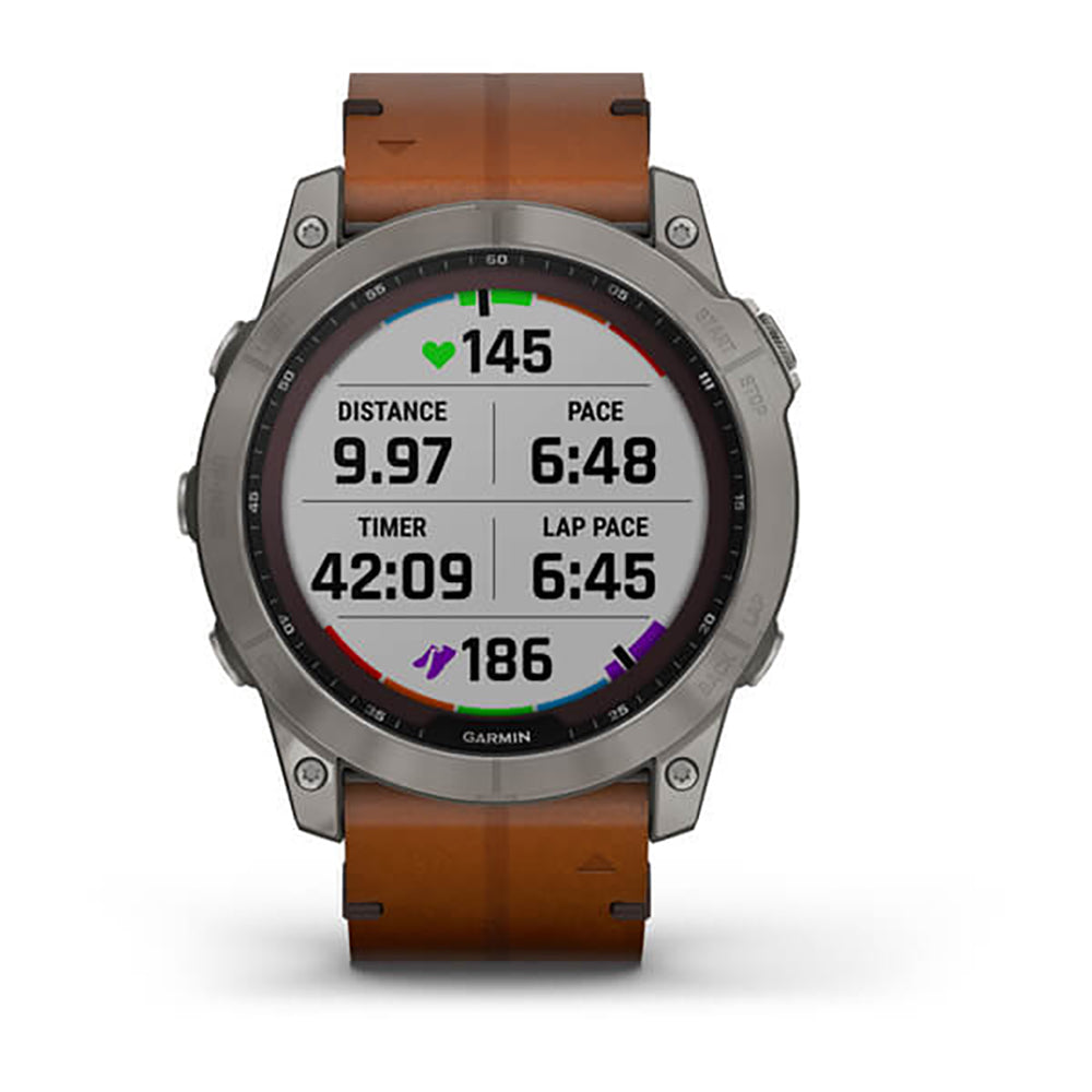 Garmin Fenix 7X Sapphire Solar Titanium Chestnut Leather Band Full Display Watch