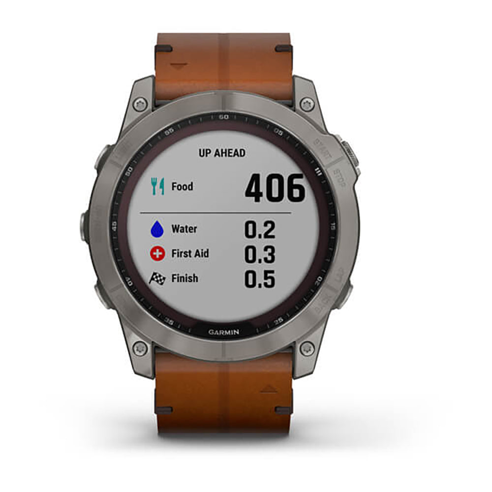 Garmin Fenix 7X Sapphire Solar Titanium Chestnut Leather Band Full Display Watch