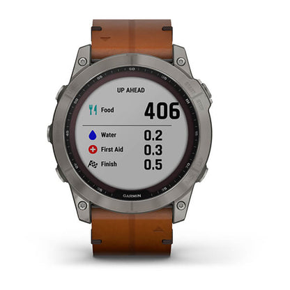 Garmin Fenix 7X Sapphire Solar Titanium Chestnut Leather Band Full Display Watch