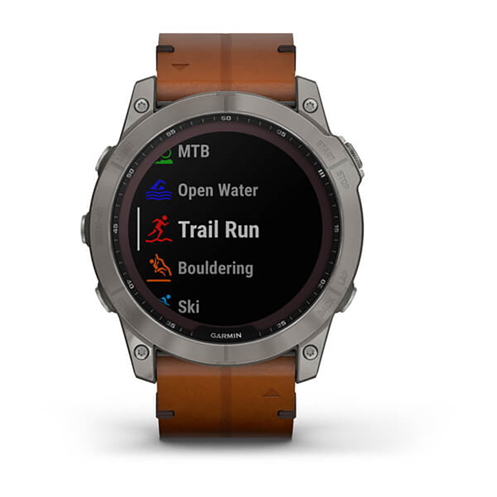 Garmin Fenix 7X Sapphire Solar Titanium Chestnut Leather Band Full Display Watch