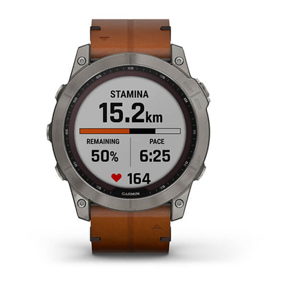 Garmin Fenix 7X Sapphire Solar Titanium Chestnut Leather Band Full Display Watch