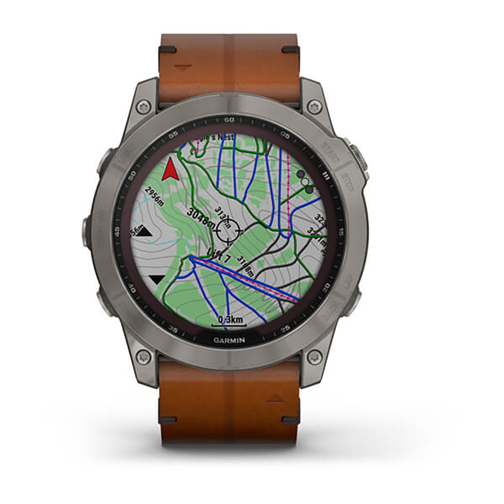 Garmin Fenix 7X Sapphire Solar Titanium Chestnut Leather Band Full Display Watch