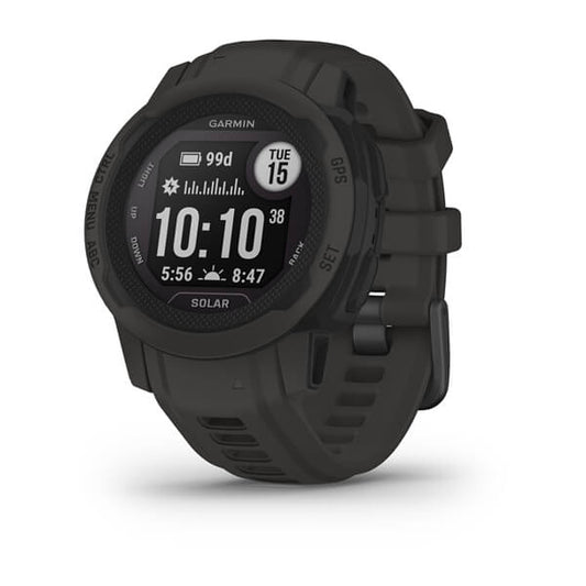 ساعة Garmin Instinct 2S المصنوعة من السيليكون والتي تعمل بالطاقة الشمسية باللون الجرافيتي مع شاشة ملونة بالكامل