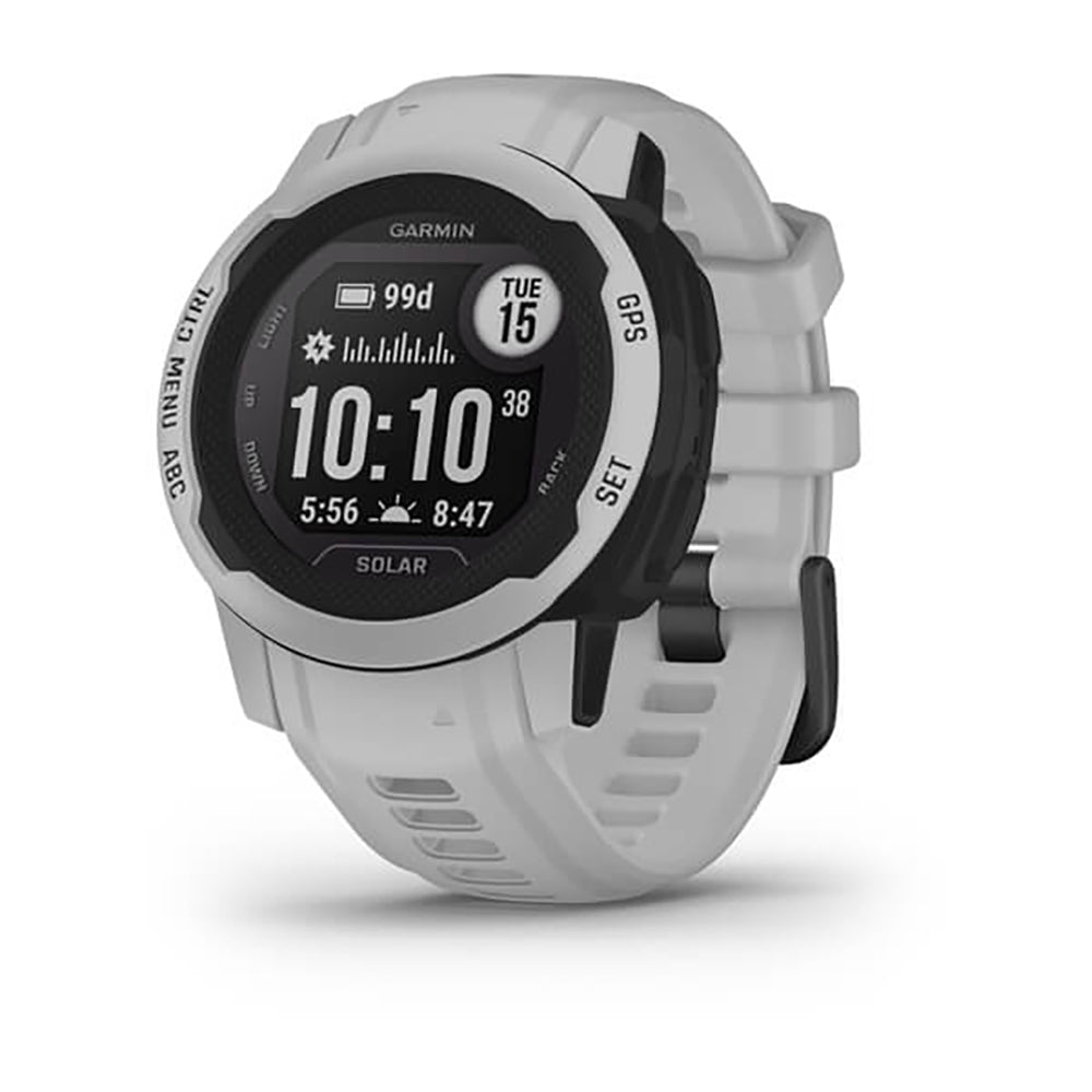 ساعة Garmin Instinct 2S Solar بسوار سيليكون باللون الرمادي (Mist Grey) وشاشة كاملة