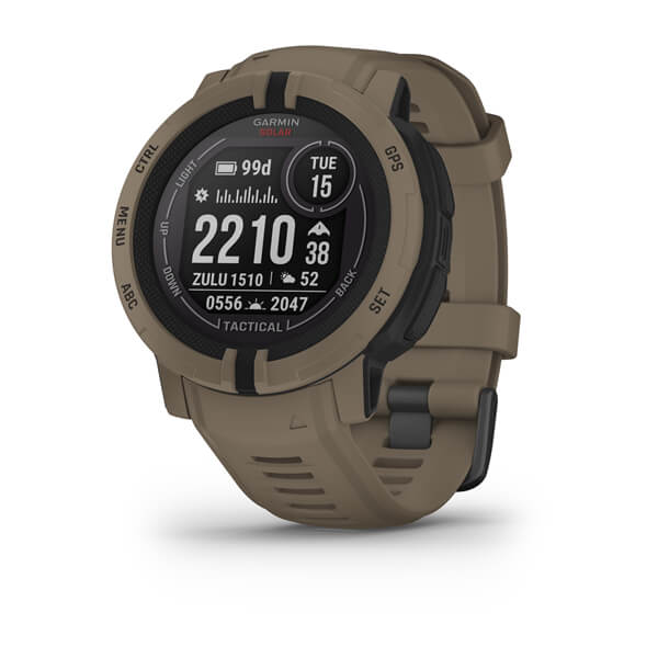 ساعة Garmin Instinct 2S المصنوعة من السيليكون، إصدار Solar Tactical، لون Coyote Tan، مع شاشة ملونة بالكامل