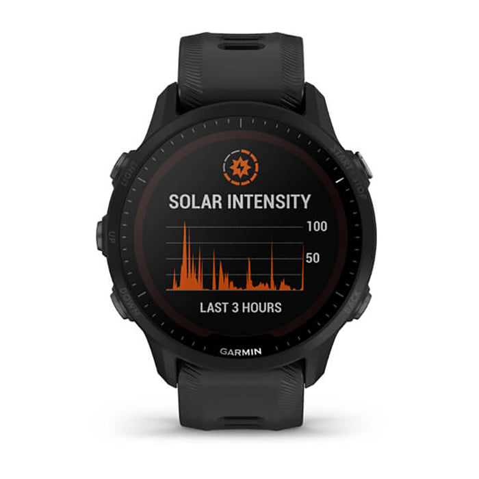 ساعة Garmin Forerunner 955 Solar بحزام سيليكون أسود وشاشة كاملة