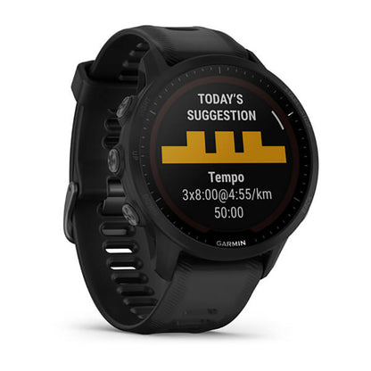 ساعة Garmin Forerunner 955 Solar بحزام سيليكون أسود وشاشة كاملة