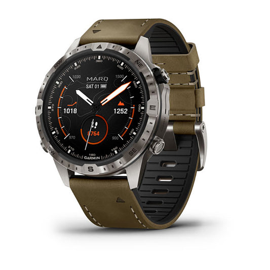 ساعة Garmin Marq Adventurer من الجيل الثاني بحزام بني، ساعة عصرية متعددة المهام