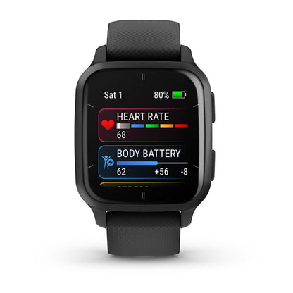 ساعة Garmin Venu Sq2 إصدار الموسيقى بسوار سيليكون أسود وشاشة كاملة