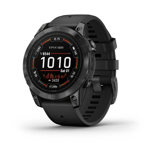 ساعة Garmin Epix Pro Gen 2 الإصدار القياسي، مقاس 47 مم، لون رمادي داكن، سوار سيليكون أسود، شاشة كاملة