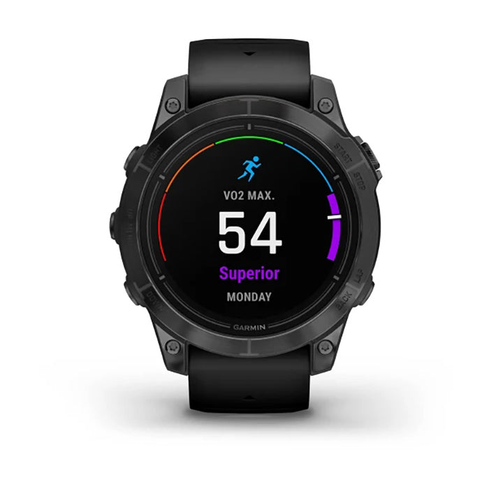 ساعة Garmin Epix Pro Gen 2 الإصدار القياسي، مقاس 47 مم، لون رمادي داكن، سوار سيليكون أسود، شاشة كاملة