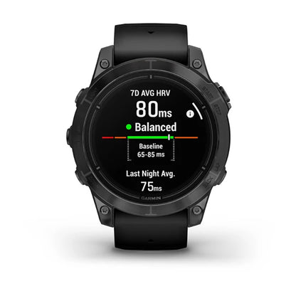 ساعة Garmin Epix Pro Gen 2 الإصدار القياسي، مقاس 47 مم، لون رمادي داكن، سوار سيليكون أسود، شاشة كاملة