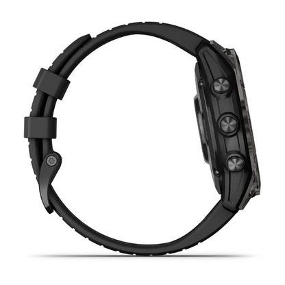 ساعة Garmin Epix Pro Gen 2 Sapphire Edition مقاس 47 مم بإطار تيتانيوم كربون رمادي DLC وحزام سيليكون أسود وشاشة كاملة