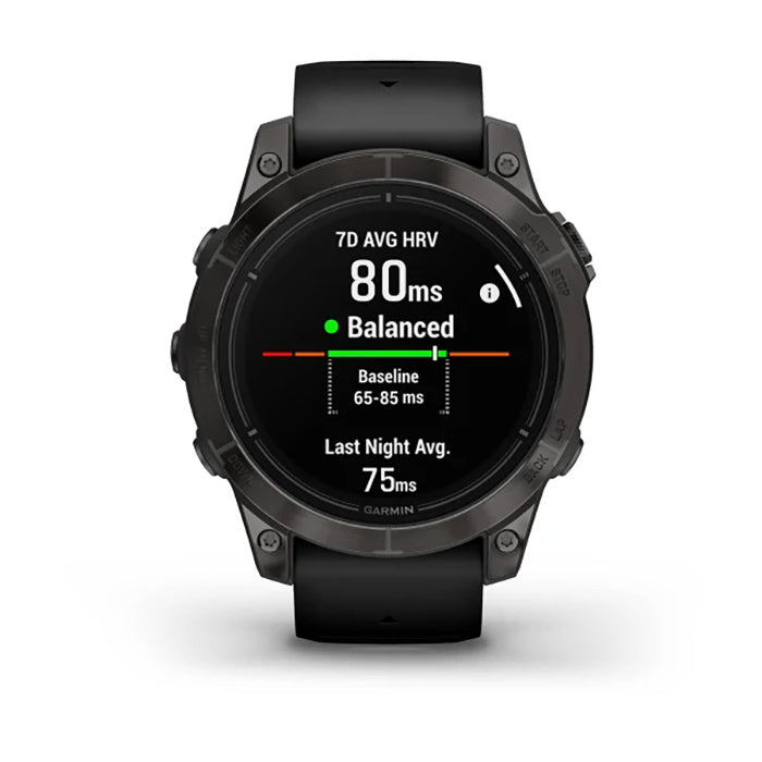 ساعة Garmin Epix Pro Gen 2 Sapphire Edition مقاس 47 مم بإطار تيتانيوم كربون رمادي DLC وحزام سيليكون أسود وشاشة كاملة