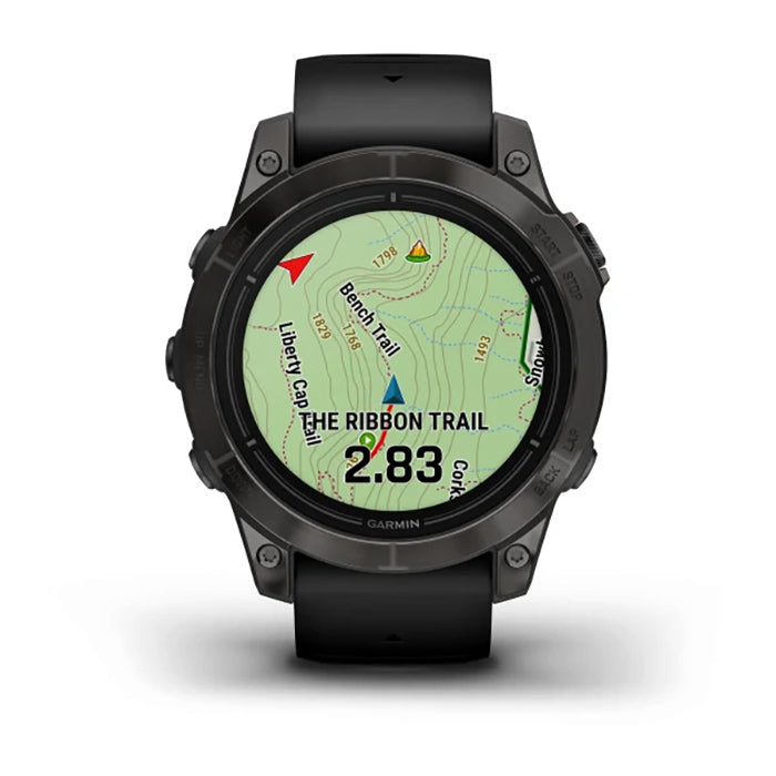 ساعة Garmin Epix Pro Gen 2 Sapphire Edition مقاس 47 مم بإطار تيتانيوم كربون رمادي DLC وحزام سيليكون أسود وشاشة كاملة