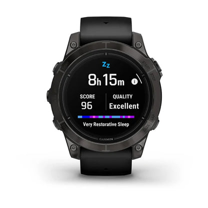 ساعة Garmin Epix Pro Gen 2 Sapphire Edition مقاس 47 مم بإطار تيتانيوم كربون رمادي DLC وحزام سيليكون أسود وشاشة كاملة