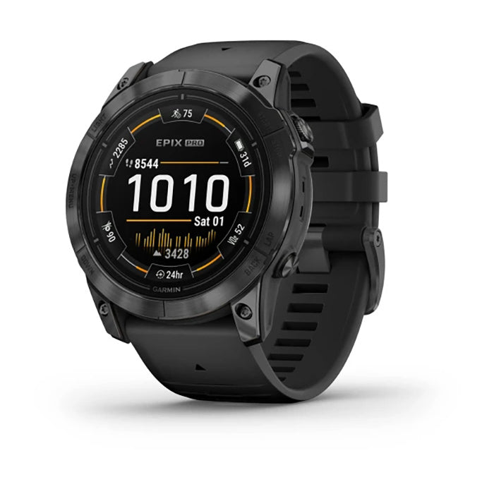 ساعة Garmin Epix Pro Gen 2 الإصدار القياسي، مقاس 51 مم، لون رمادي داكن مع سوار سيليكون أسود، شاشة كاملة