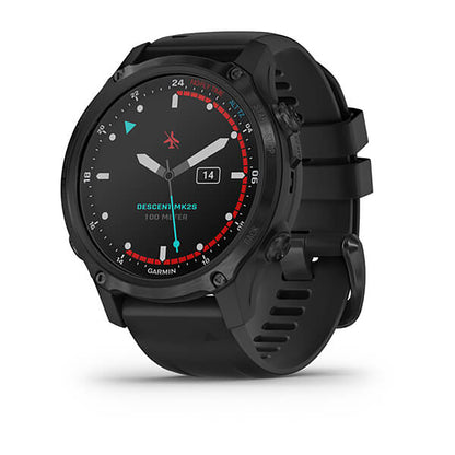 ساعة Garmin Descent Mk2 بسوار سيليكون أسود وشاشة ملونة بالكامل