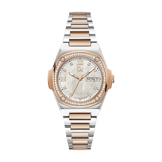 Gc Ladies Watch Silver & Rose Gold Tone Case Quartz
