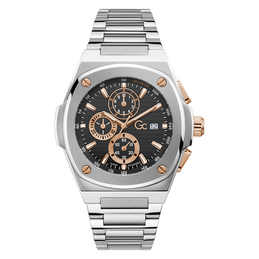 Gc Men's Watch Silver And Rose Gold Case Quartz