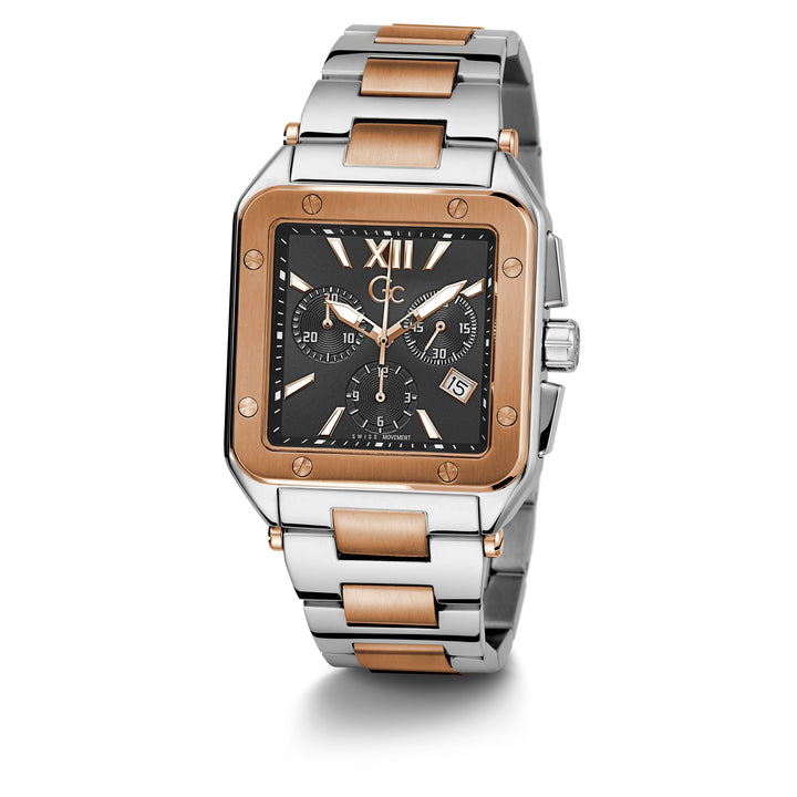 Gc Men's Watch Silver & Rose Gold Tone Case Quartz