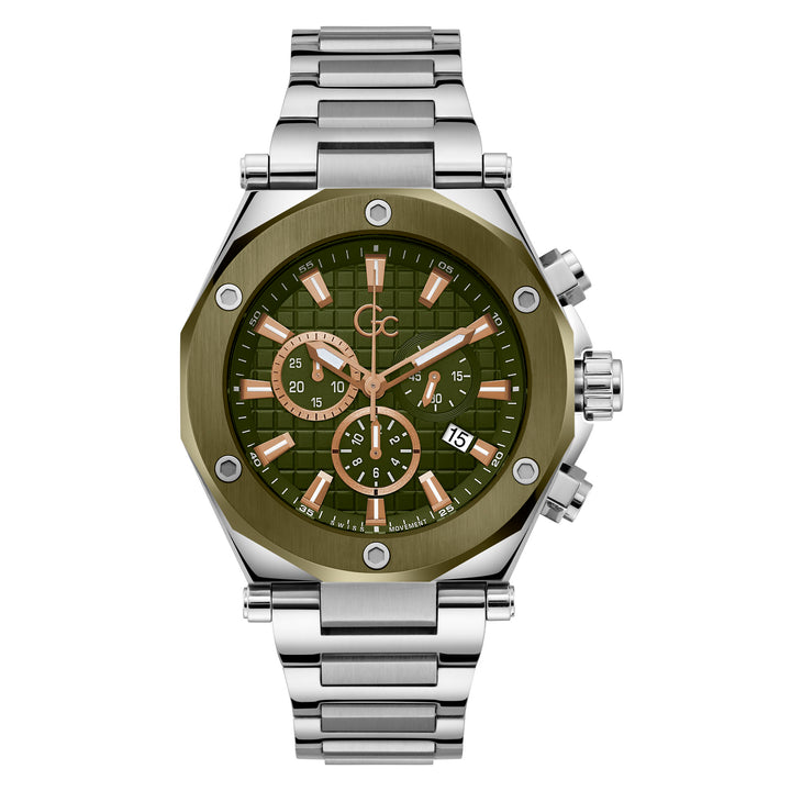 Gc Men's Watch Silver & Green Tone Case Quartz