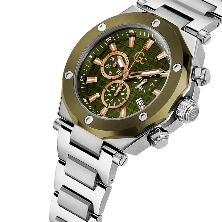 Gc Men's Watch Silver & Green Tone Case Quartz