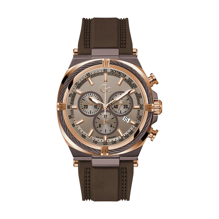 Gc Mens Watch Brown And Rose Gold Tone Case Quartz