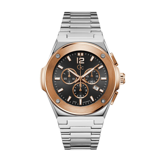 Gc Men's Watch Silver & Rose Gold Tone Case Quartz