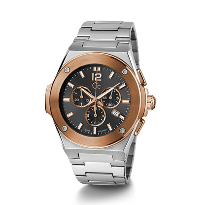 Gc Men's Watch Silver & Rose Gold Tone Case Quartz