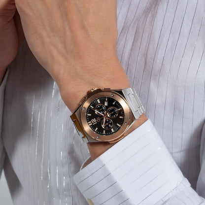 Gc Men's Watch Silver & Rose Gold Tone Case Quartz