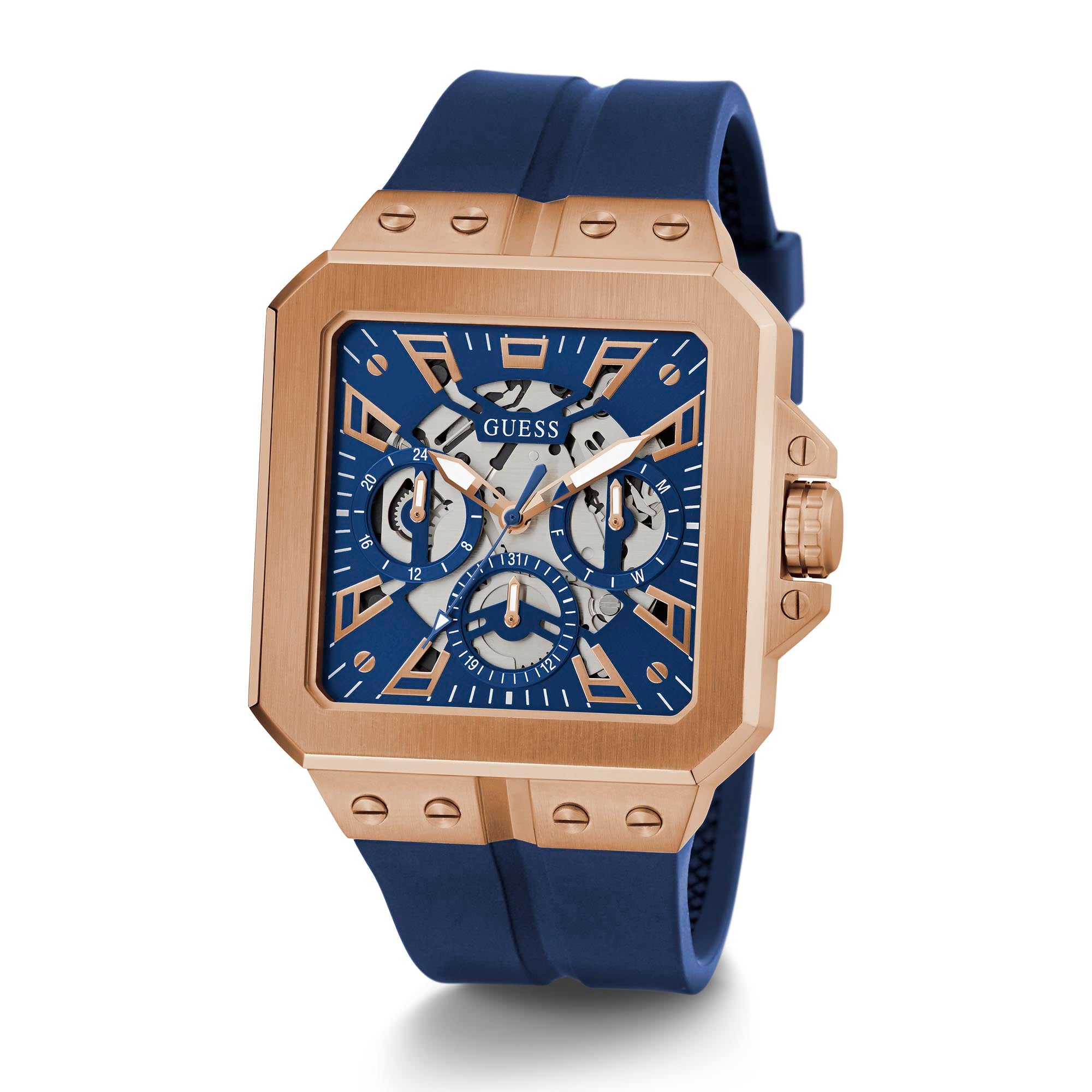 Guess gold 2024 watch blue face