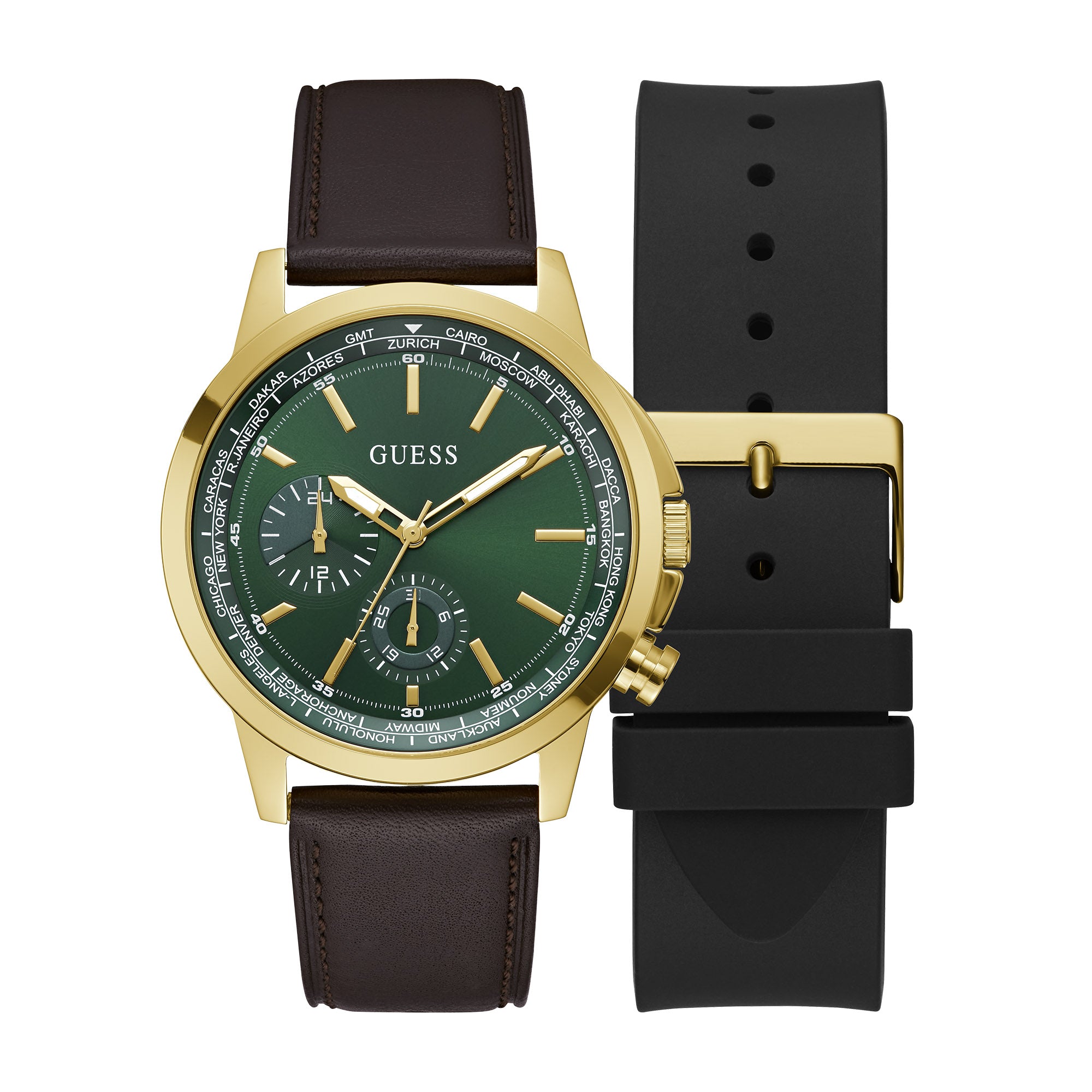 Guess Men s Watch Green Dial Gold Tone Case Quartz The Watch House