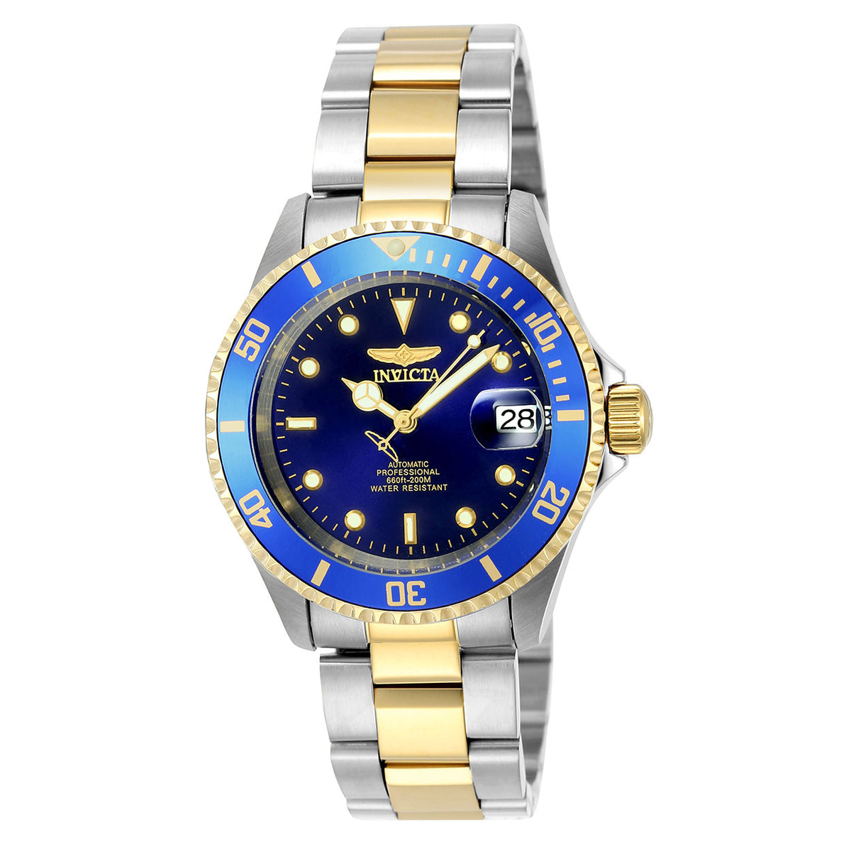Invicta Pro Diver Men 40mm Stainless Steel Gold + Steel Blue dial NH35A Automatic