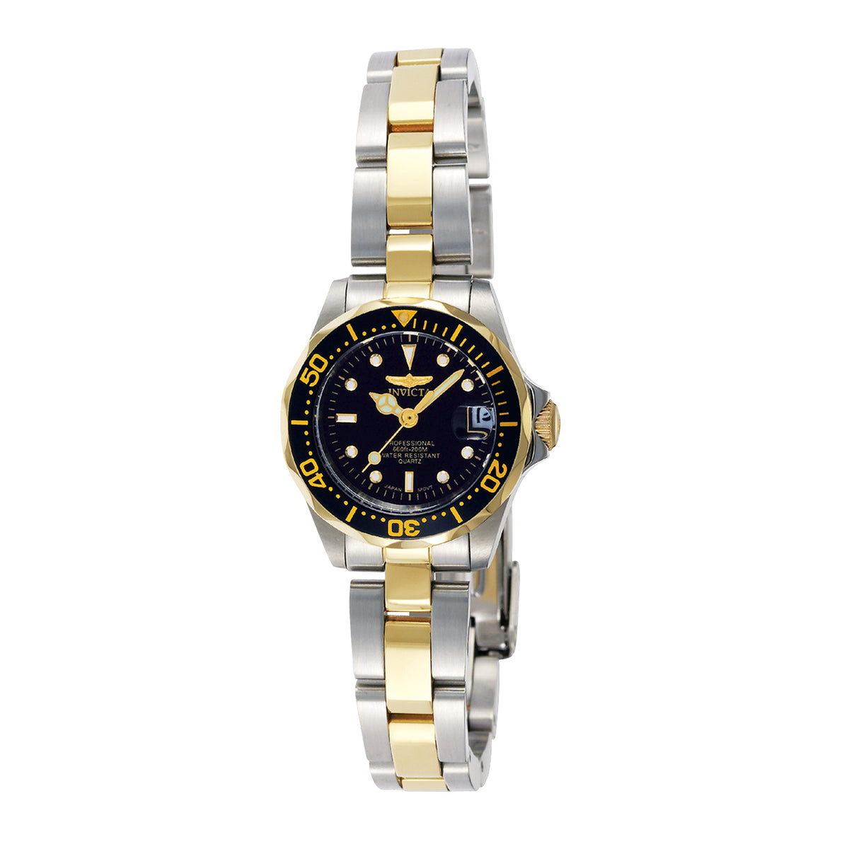 Invicta Pro Diver Lady 24.5mm Stainless Steel Gold + Steel Black dial PC22A Quartz