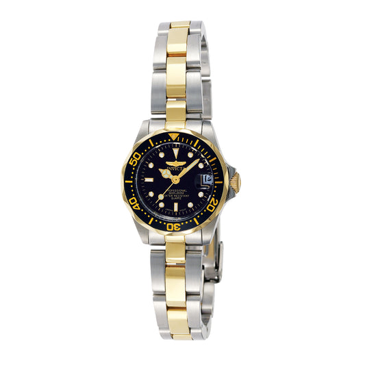 Invicta Pro Diver Lady 24.5mm Stainless Steel Gold + Steel Black dial PC22A Quartz