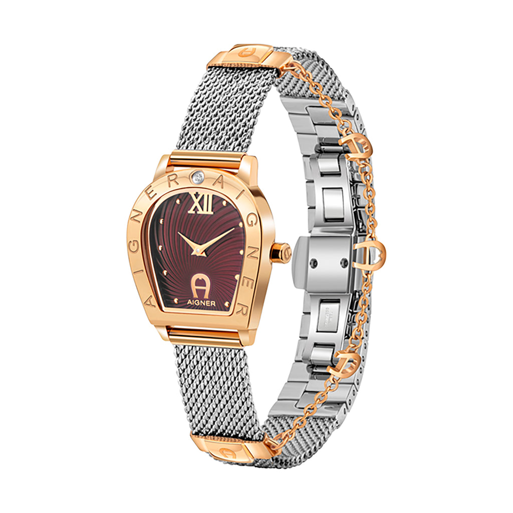 Aigner Amalfi Ladies Steel Bracelet Burgundy Mop Dial Watch