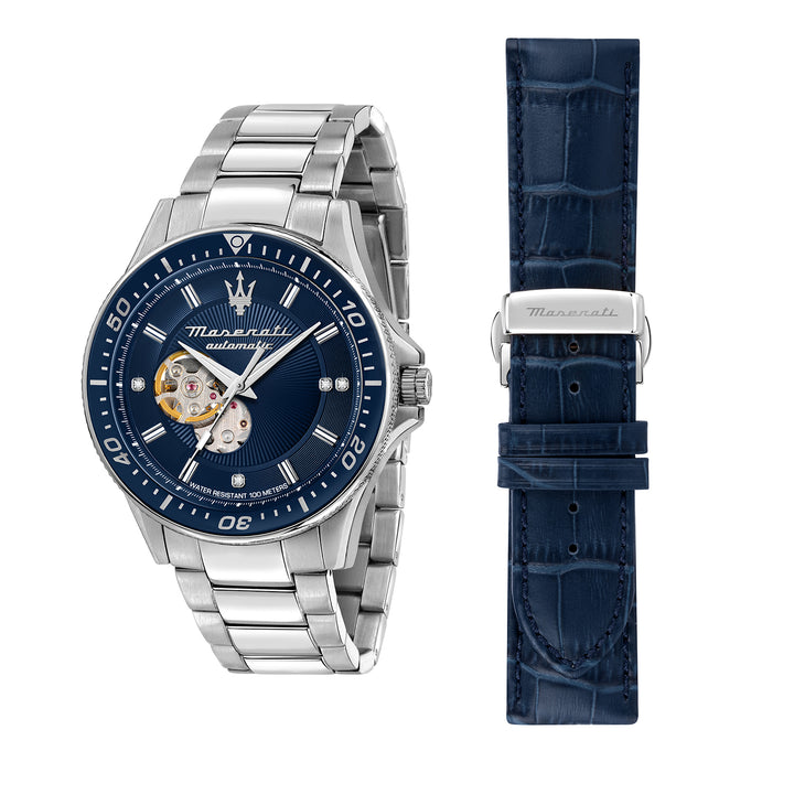 Maserati SFIDA 44MM AUTO BLU W/DIAM DIAL BR SS+ST