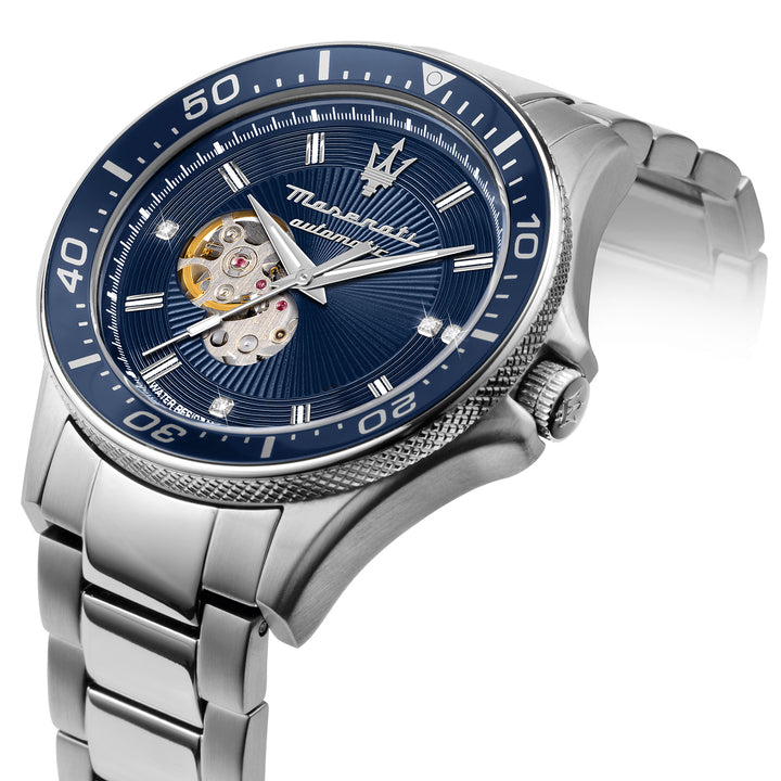 Maserati SFIDA 44MM AUTO BLU W/DIAM DIAL BR SS+ST