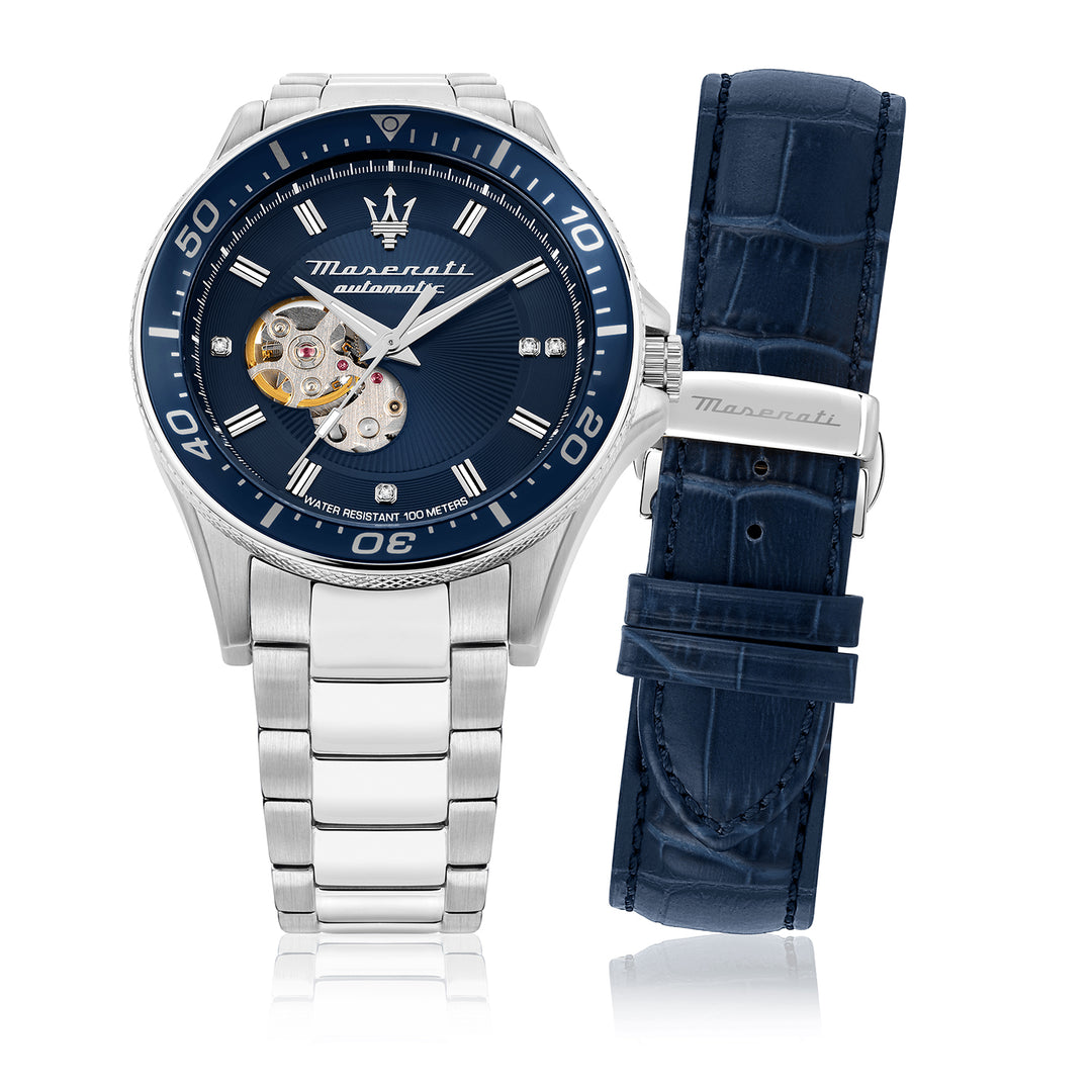 Maserati SFIDA 44MM AUTO BLU W/DIAM DIAL BR SS+ST