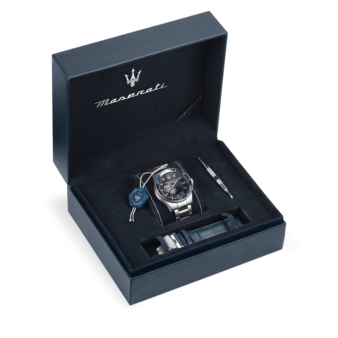 Maserati SFIDA 44MM AUTO BLU W/DIAM DIAL BR SS+ST