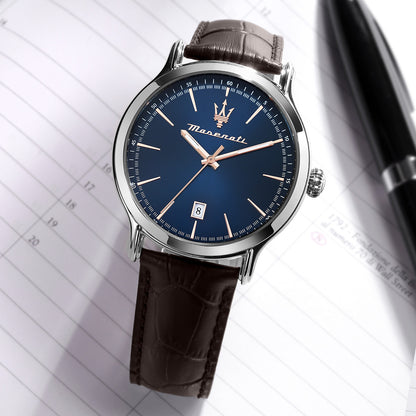 Maserati Epoca 42MM 3H Blue Dial Brown Strap