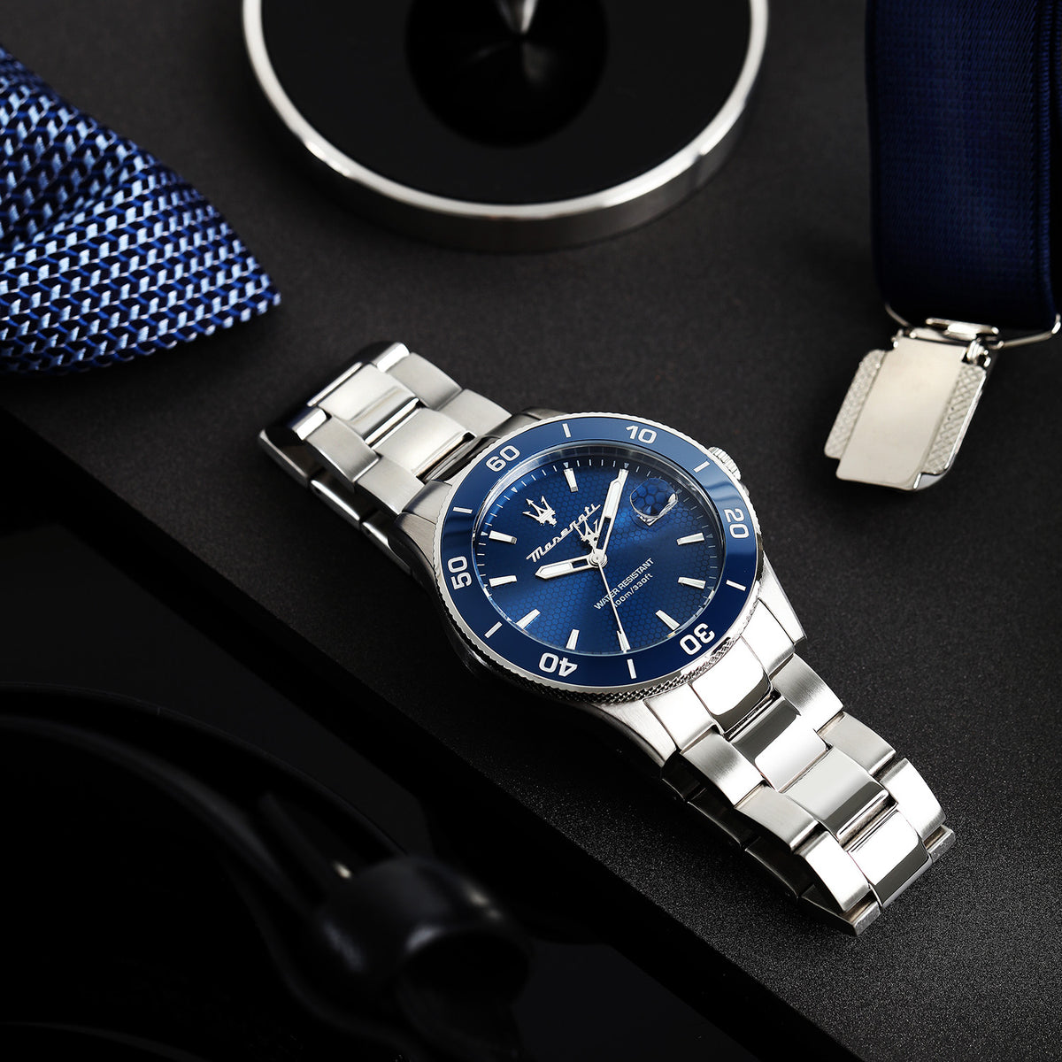 Maserati Competizione 43MM 3H Blue Dial BR SS Men's Watch