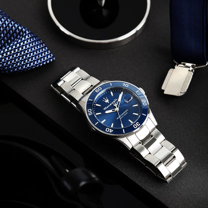 Maserati Competizione 43MM 3H Blue Dial BR SS Men's Watch - R8853100036