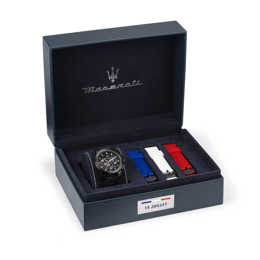 MASERATI SUCCESSO 44MM CHR BLK DIAL BLU+WHT+RED S