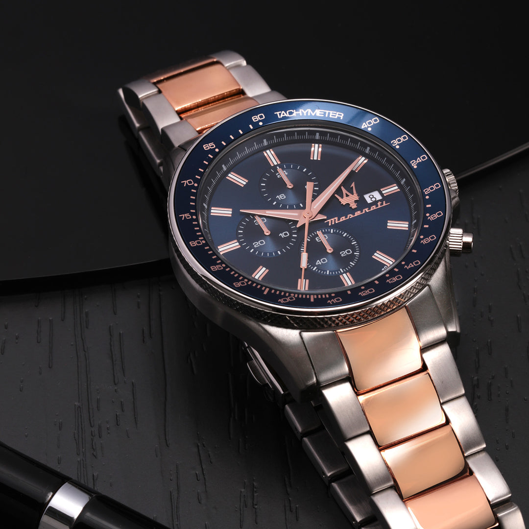 Maserati SFIDA 44MM CHR BLUE DIAL BR SS+RG