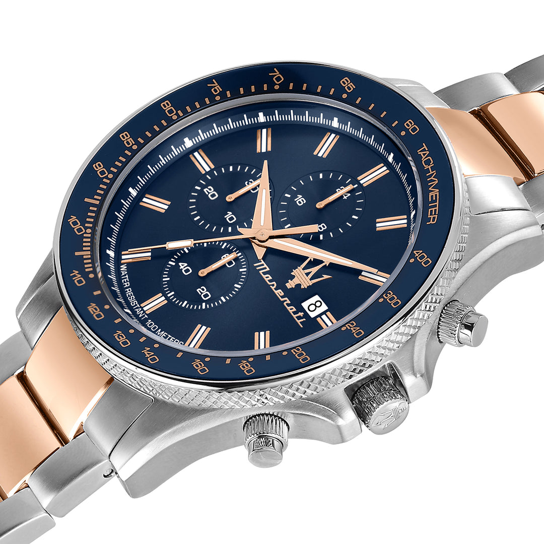 Maserati SFIDA 44MM CHR BLUE DIAL BR SS+RG