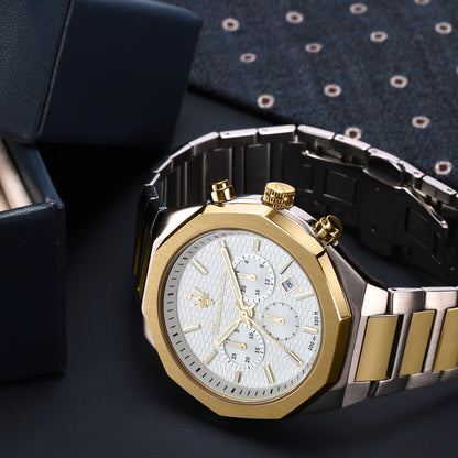 Maserati Stile 45MM CHRO W/Silver Dial BR SS+YG